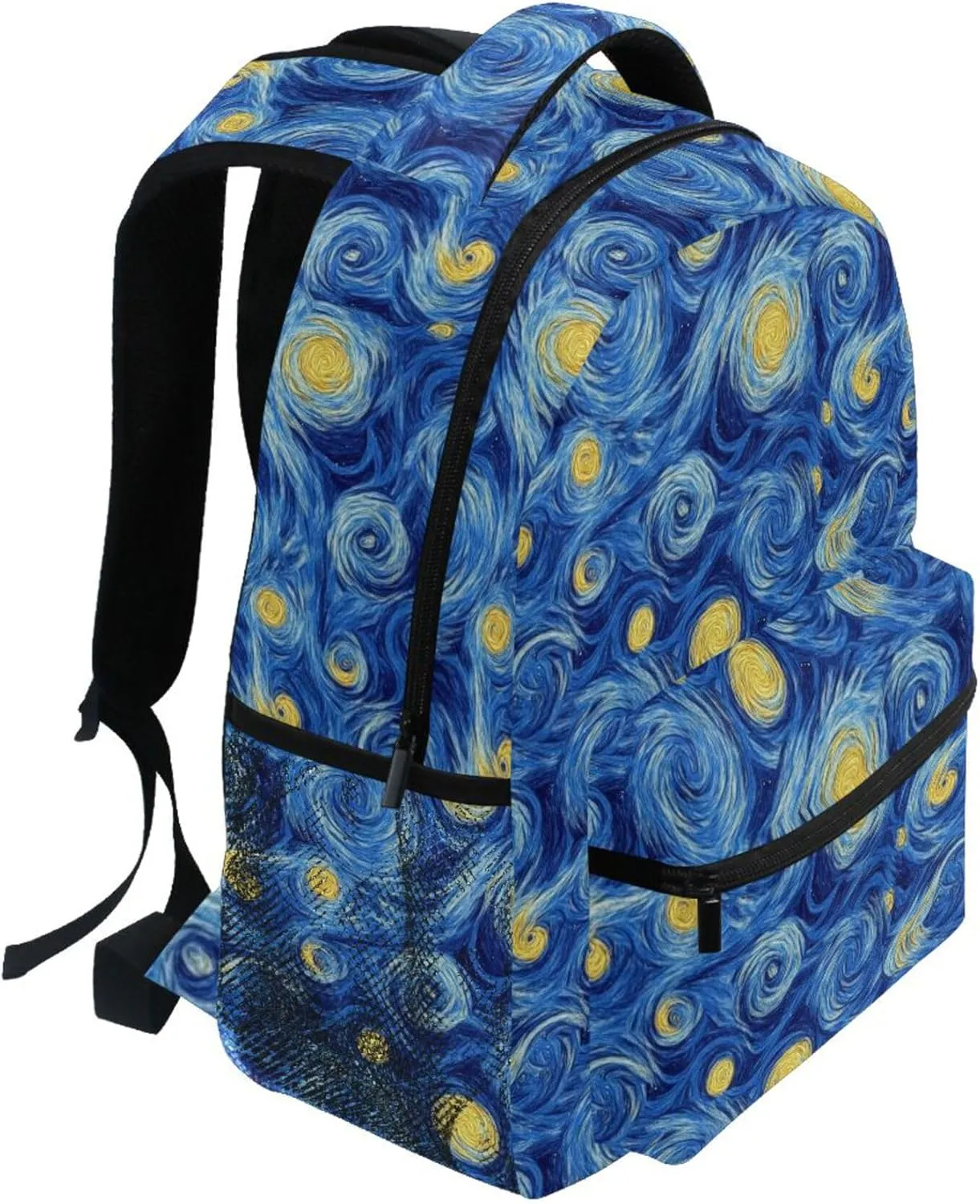 KLL Backpacks for Teacher Nurse Waterproof Carry On Backpacks with Chest Strap for Business Work College Travel Trip Masterpiece Starry Night Oil Painting
