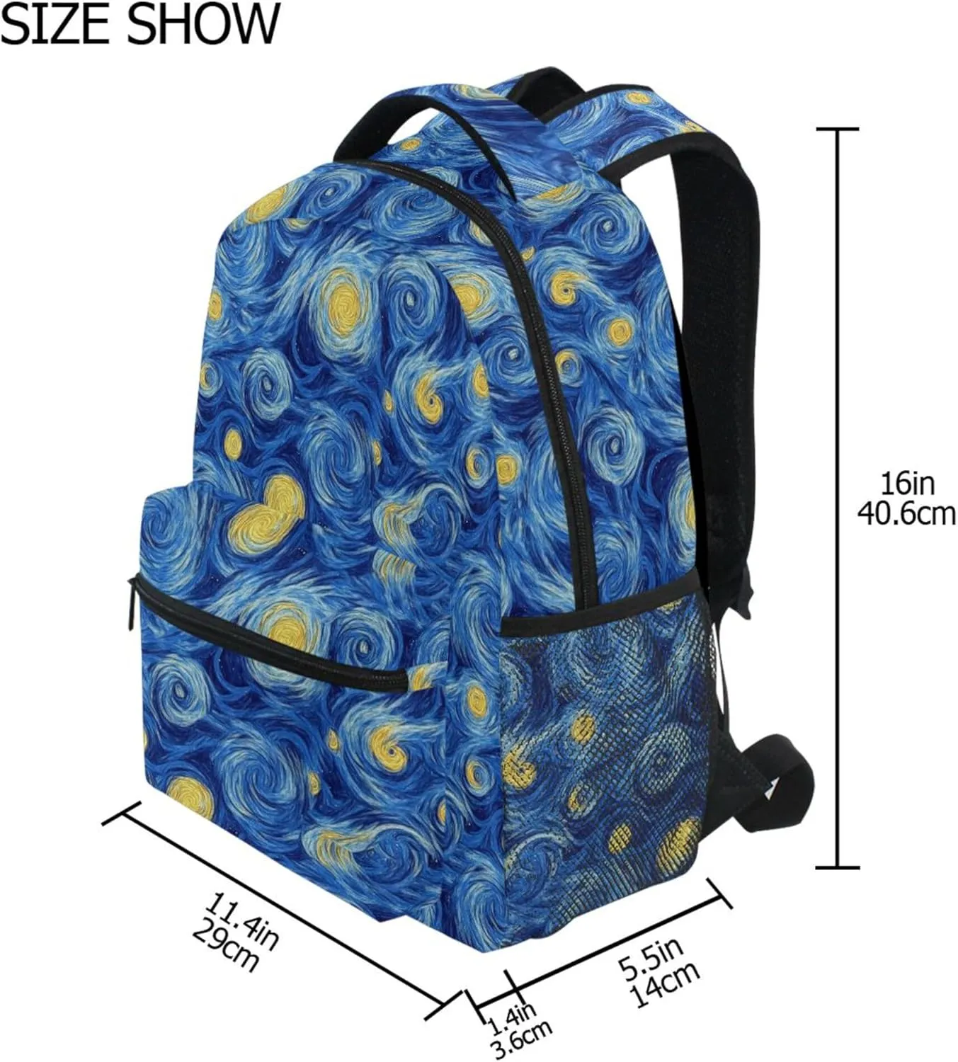 KLL Backpacks for Teacher Nurse Waterproof Carry On Backpacks with Chest Strap for Business Work College Travel Trip Masterpiece Starry Night Oil Painting