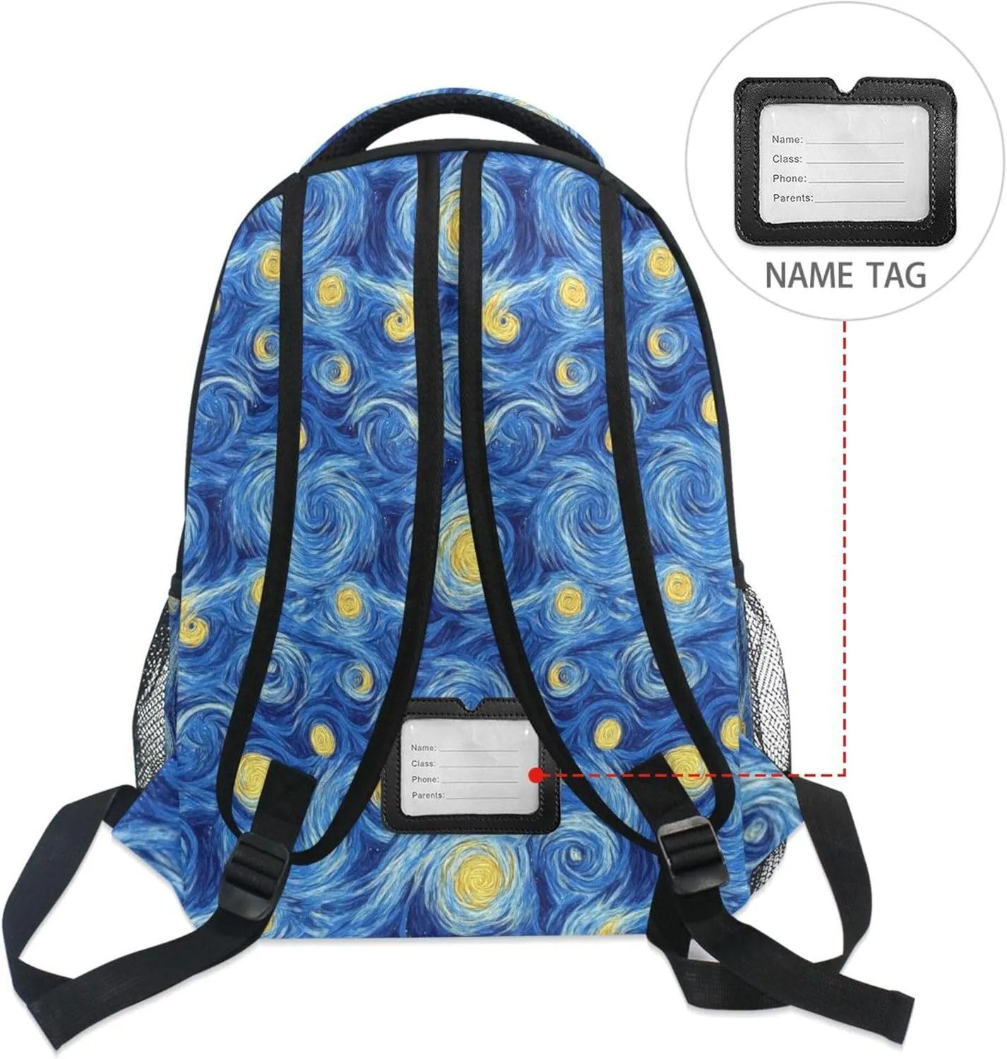 KLL Backpacks for Teacher Nurse Waterproof Carry On Backpacks with Chest Strap for Business Work College Travel Trip Masterpiece Starry Night Oil Painting