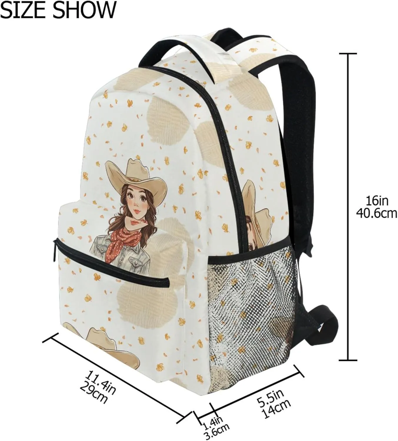 KLL Fun Backpack for Teens Boys Girls Fashion Carry On Backpacks with Chest Strap for College Work Western Cowboy Cowgirl