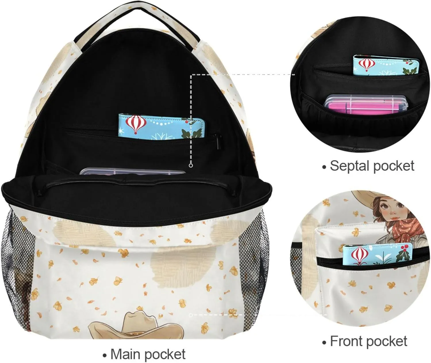 KLL Fun Backpack for Teens Boys Girls Fashion Carry On Backpacks with Chest Strap for College Work Western Cowboy Cowgirl