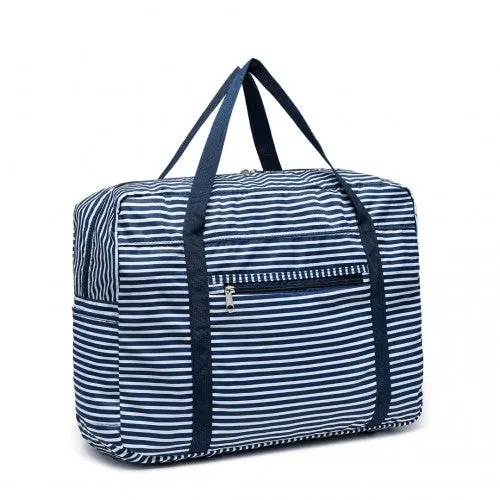 Kono Foldable Waterproof Storage Cabin Travel Handbag Striped Print - Navy