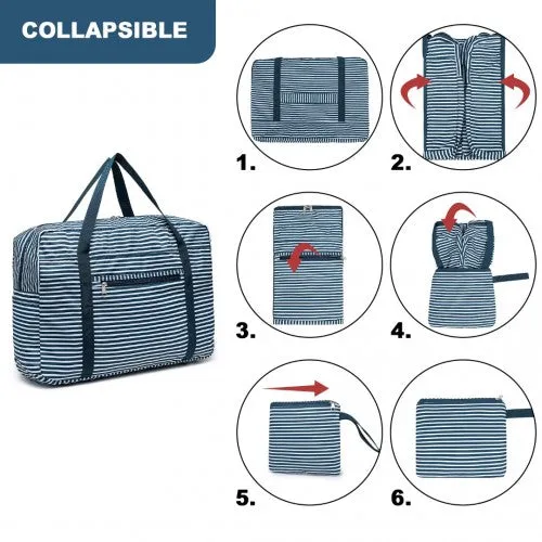 Kono Foldable Waterproof Storage Cabin Travel Handbag Striped Print - Navy