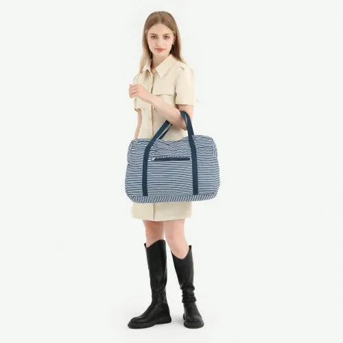 Kono Foldable Waterproof Storage Cabin Travel Handbag Striped Print - Navy