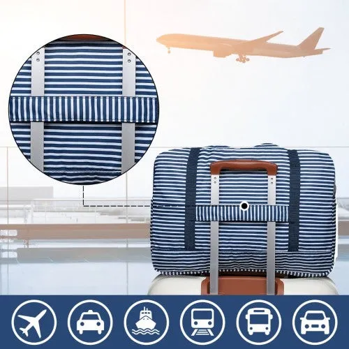 Kono Foldable Waterproof Storage Cabin Travel Handbag Striped Print - Navy