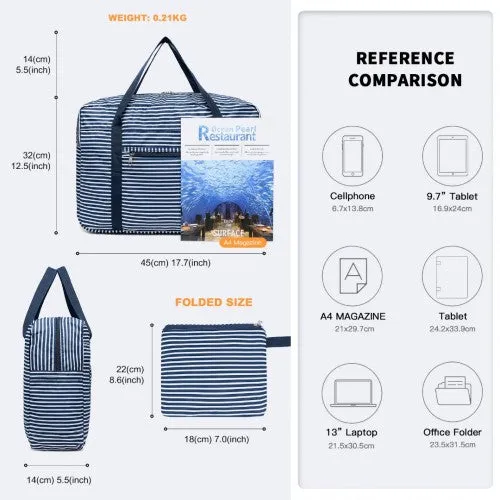Kono Foldable Waterproof Storage Cabin Travel Handbag Striped Print - Navy