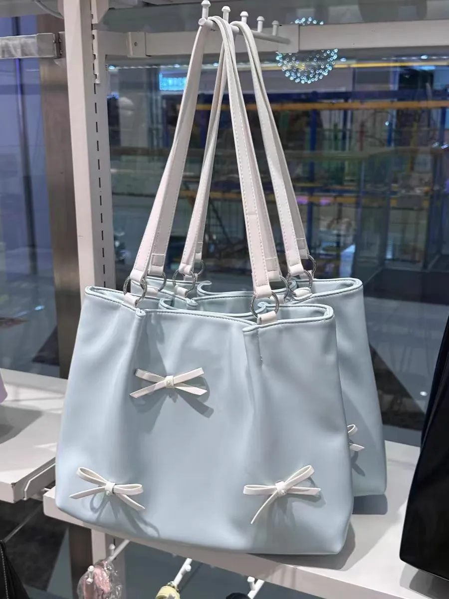 Korean bow shoulder tote bag