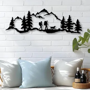 kuestboy Hiking Metal Wall Art,Backpacking Hiker Art,Mountain Range with Hikers,Hiking Metal Wall Decor, Nature Sign, Adventure Home Decor,Mountains Art,Metal Wall Decor (30"x10" | 76 x 25cm)