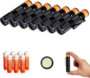 KunHe 7 Pack 150 Lm Small Mini LED Flashlight Single Mode Bulk Flashlights with Batteries Include Portable Flash Light AA Battery Powered with Bite Cap Gifts for Men Gifts for Father