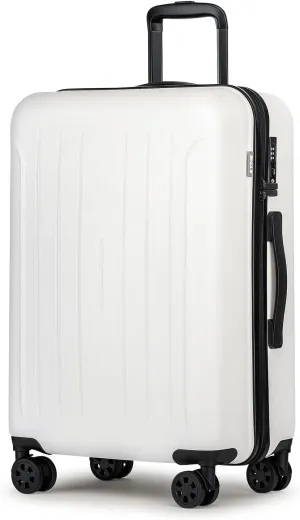KYME 24 Inch Luggage, Medium Checked Suitcase with Double Spinner Wheels, Check in Bag, PC ABS Rolling Hard Case With TSA Lock, White