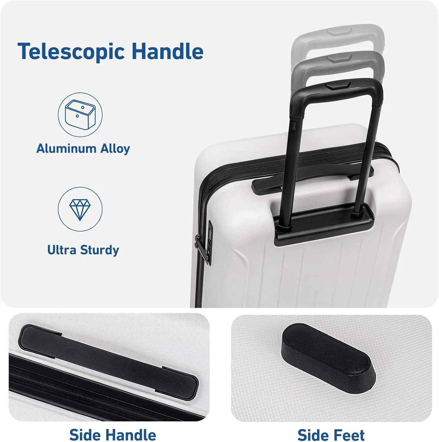 KYME 24 Inch Luggage, Medium Checked Suitcase with Double Spinner Wheels, Check in Bag, PC ABS Rolling Hard Case With TSA Lock, White