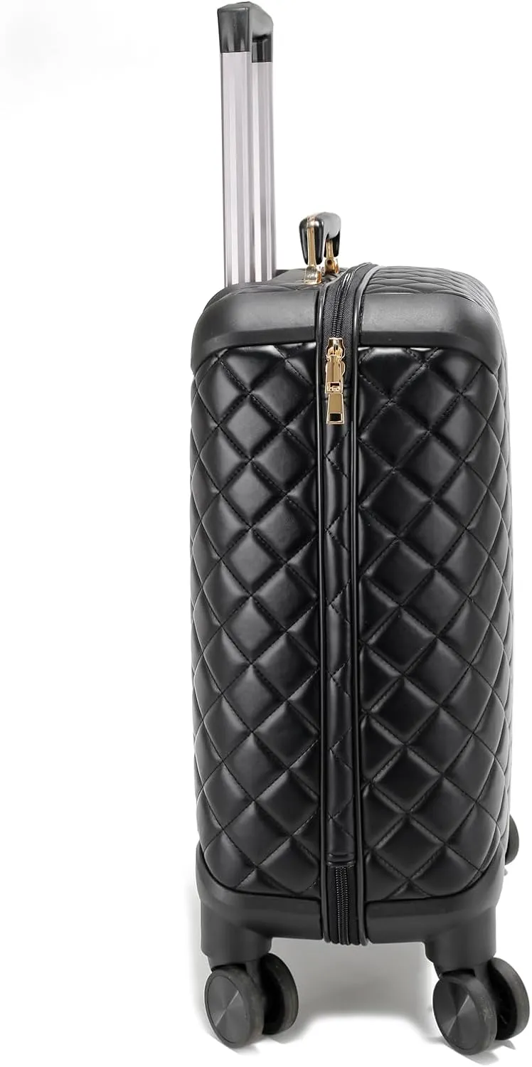 LA TERRE Quilted Hardside Expandable Luggage with Spinner Wheels, Black, 21" Carry-On