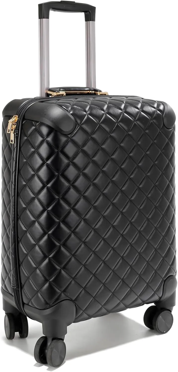 LA TERRE Quilted Hardside Expandable Luggage with Spinner Wheels, Black, 21" Carry-On