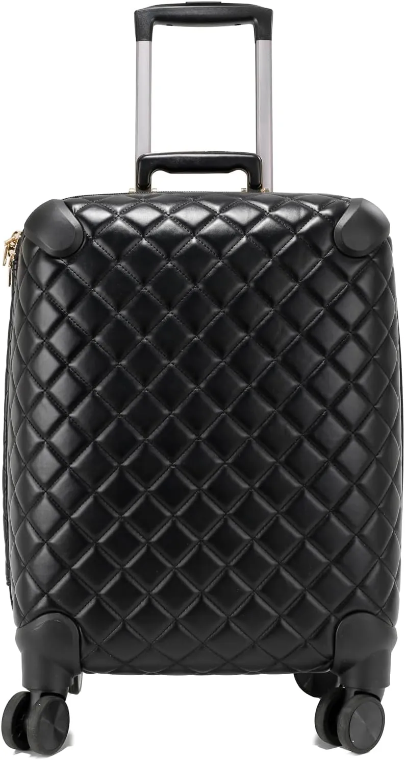 LA TERRE Quilted Hardside Expandable Luggage with Spinner Wheels, Black, 21" Carry-On