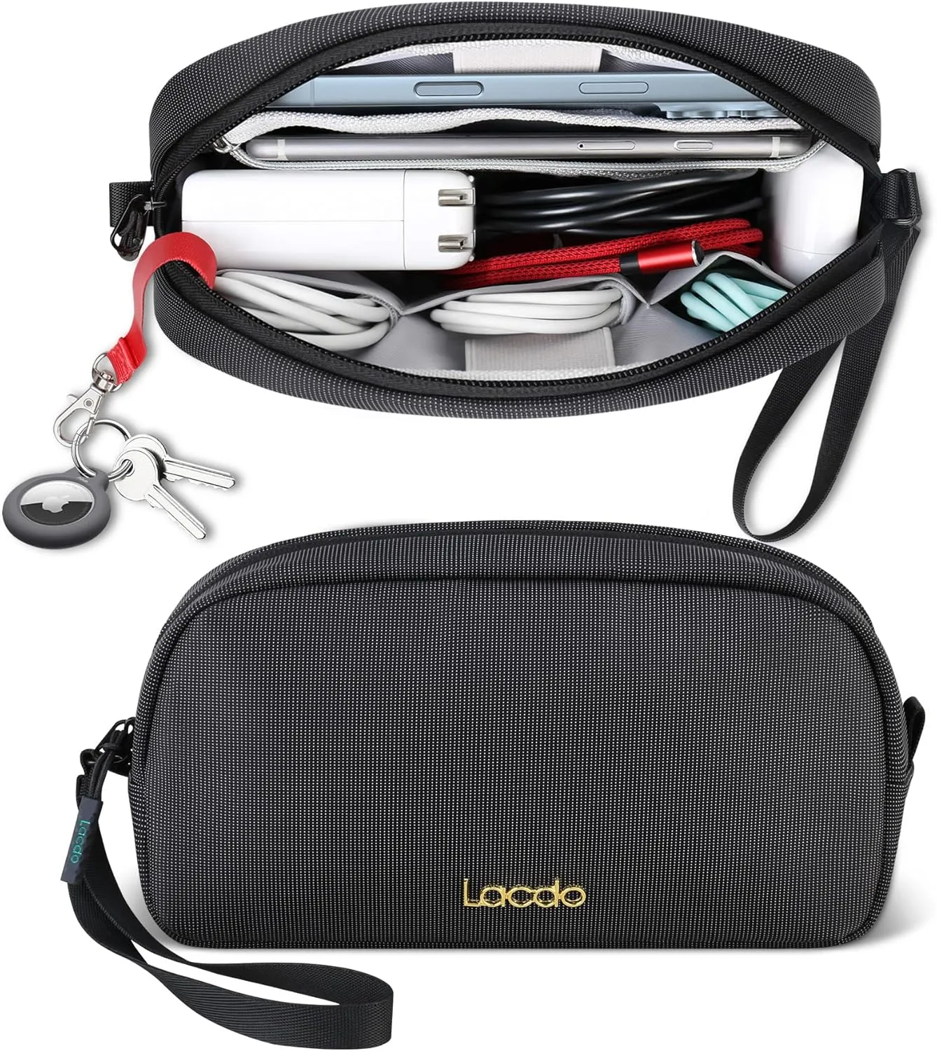 Lacdo Electronics Organizer Travel Case, Travel Bag Water Resistant Cable Organizer, Tech Accessories Pouch Carry Storage Bag for Charger, Cord, Hard Drive, Phone, Power Bank, Travel Essentials, Black