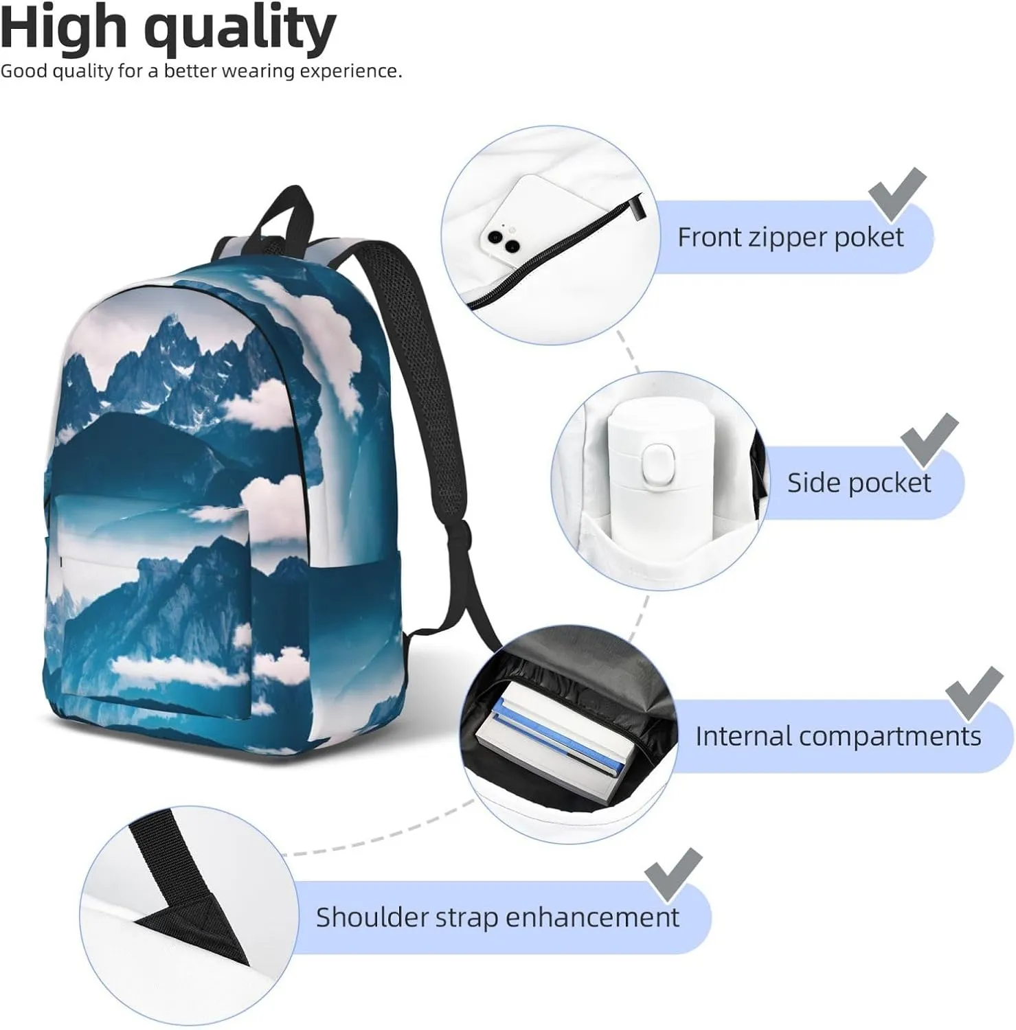 Landscape with Mountains print Backpack Travel Backpacks for Women Men College Backpack Computer Bag for Travel