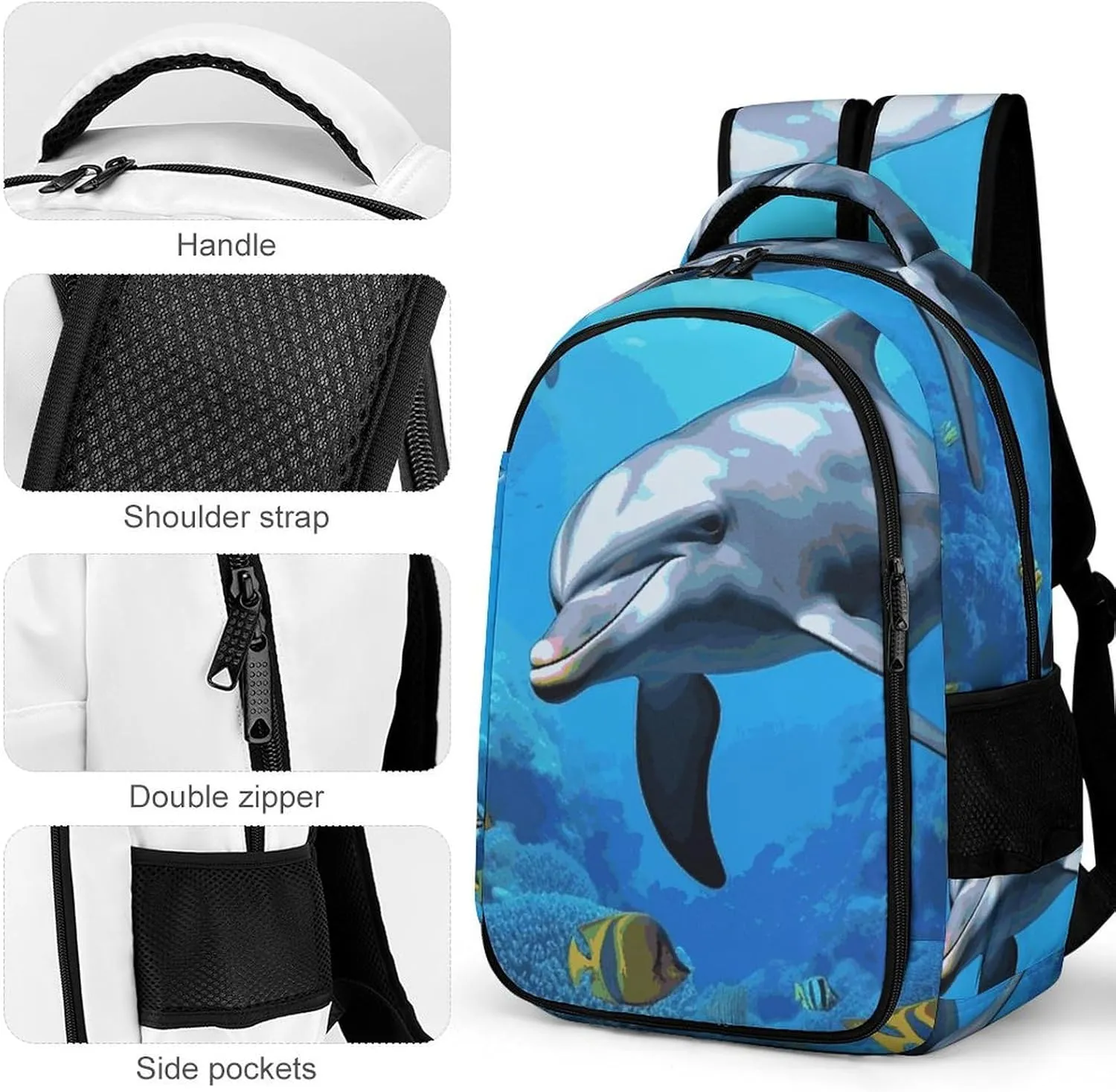 Laptop Backpack for Men Women Daypack Dolphin in The Coral Reef Computer Bag Travel Backpacks Laptop Bag