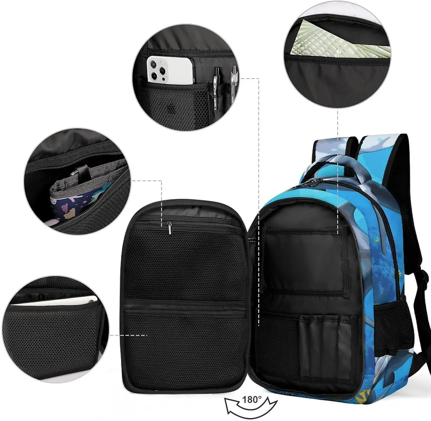 Laptop Backpack for Men Women Daypack Dolphin in The Coral Reef Computer Bag Travel Backpacks Laptop Bag