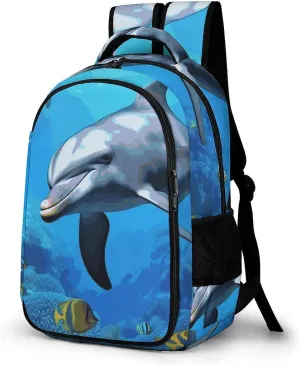 Laptop Backpack for Men Women Daypack Dolphin in The Coral Reef Computer Bag Travel Backpacks Laptop Bag