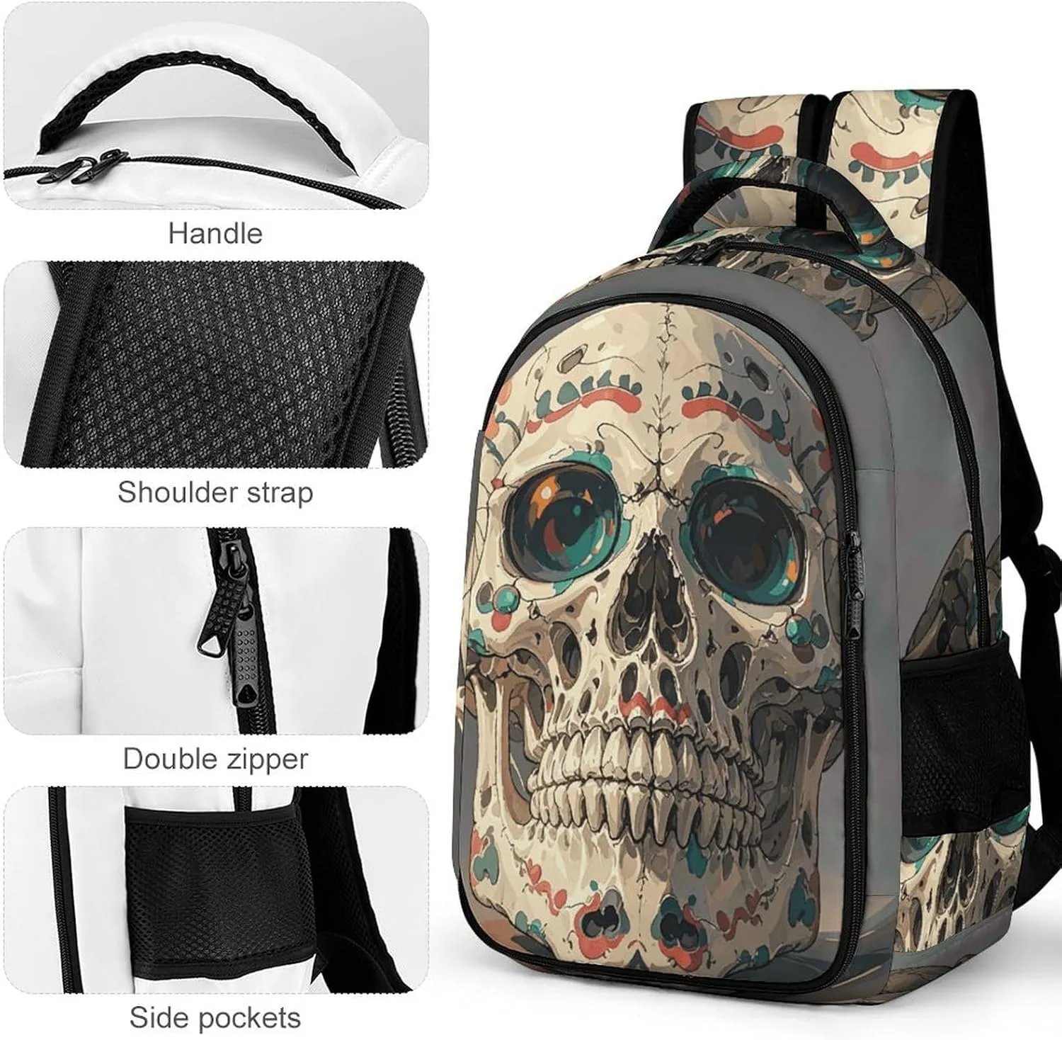 Laptop Backpack for Men Women Daypack Skull Rock Roll Skeleton Bone Computer Bag Travel Backpacks Laptop Bag