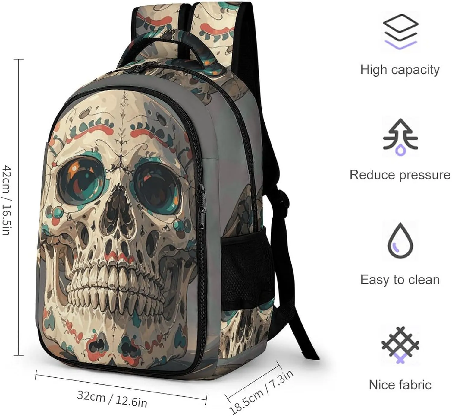 Laptop Backpack for Men Women Daypack Skull Rock Roll Skeleton Bone Computer Bag Travel Backpacks Laptop Bag