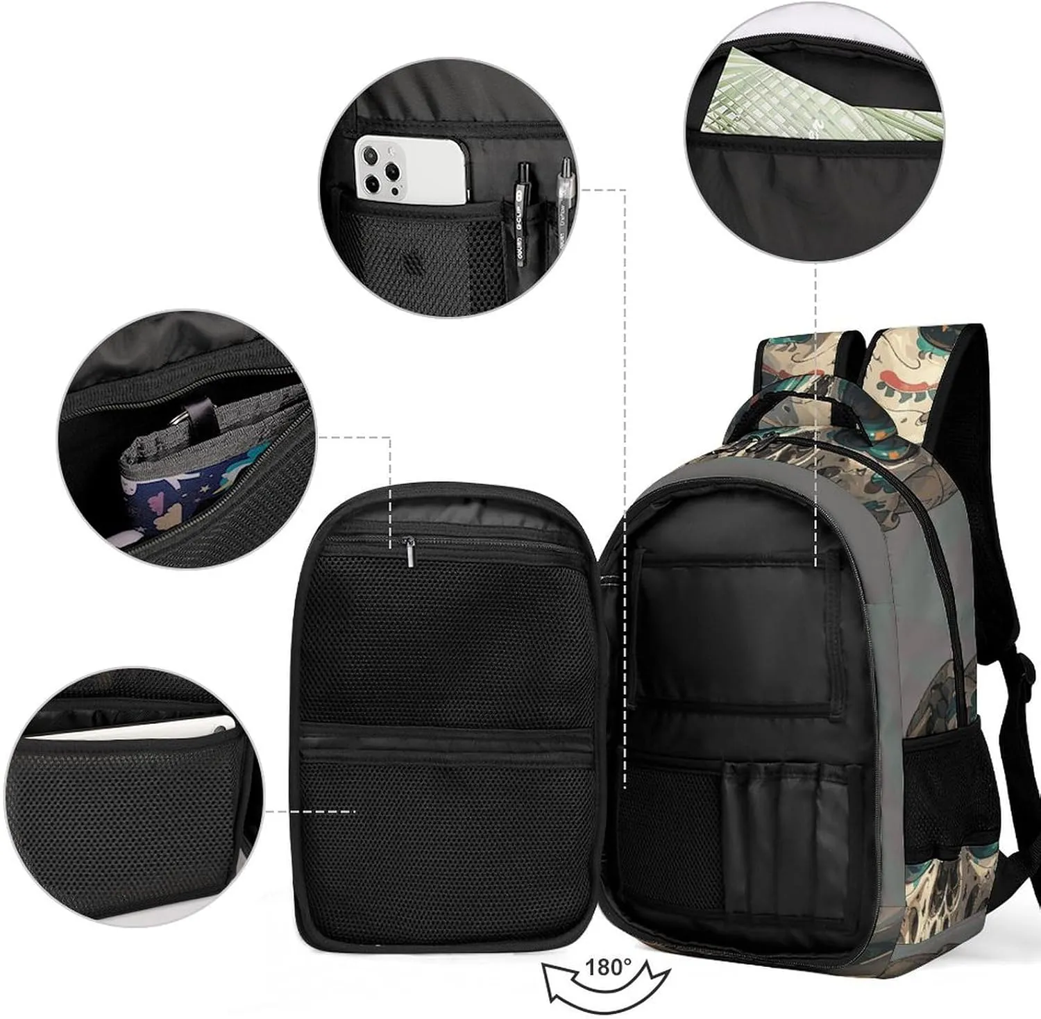 Laptop Backpack for Men Women Daypack Skull Rock Roll Skeleton Bone Computer Bag Travel Backpacks Laptop Bag