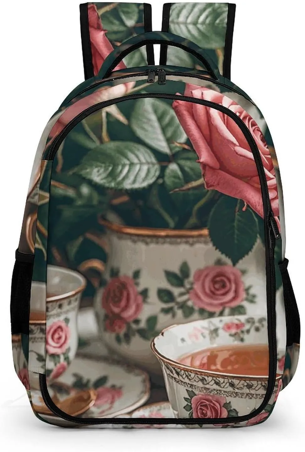 Laptop Backpack for Men Women Daypack Tea Cups with Roses Romantic Computer Bag Travel Backpacks Laptop Bag