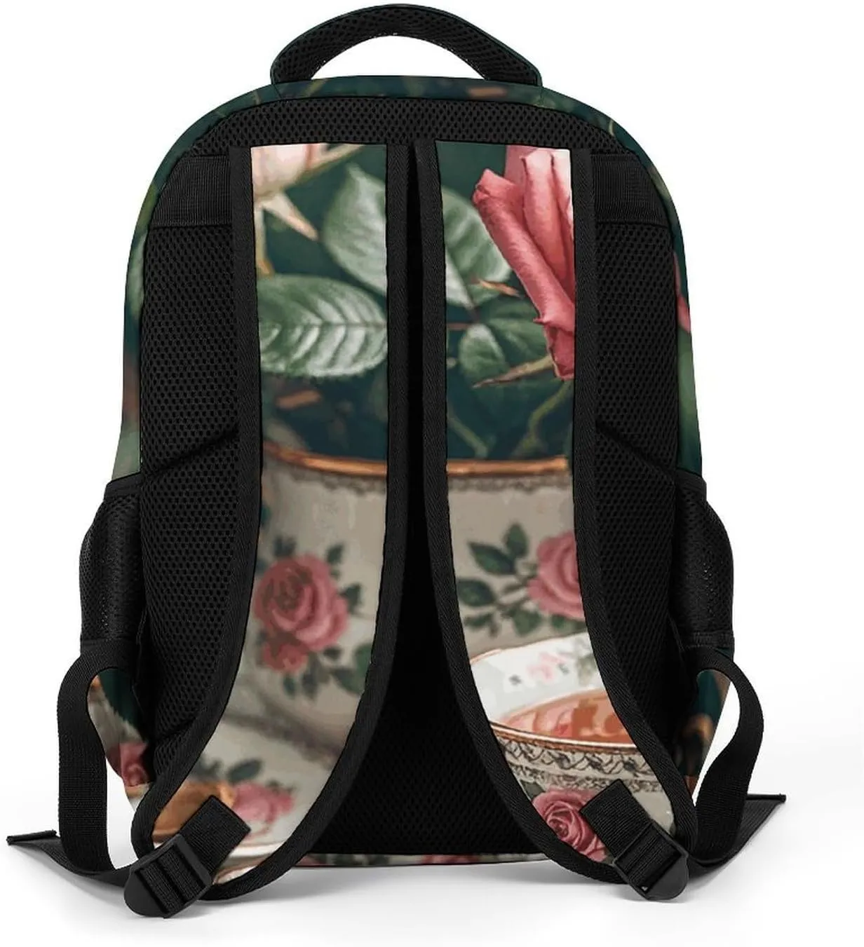 Laptop Backpack for Men Women Daypack Tea Cups with Roses Romantic Computer Bag Travel Backpacks Laptop Bag