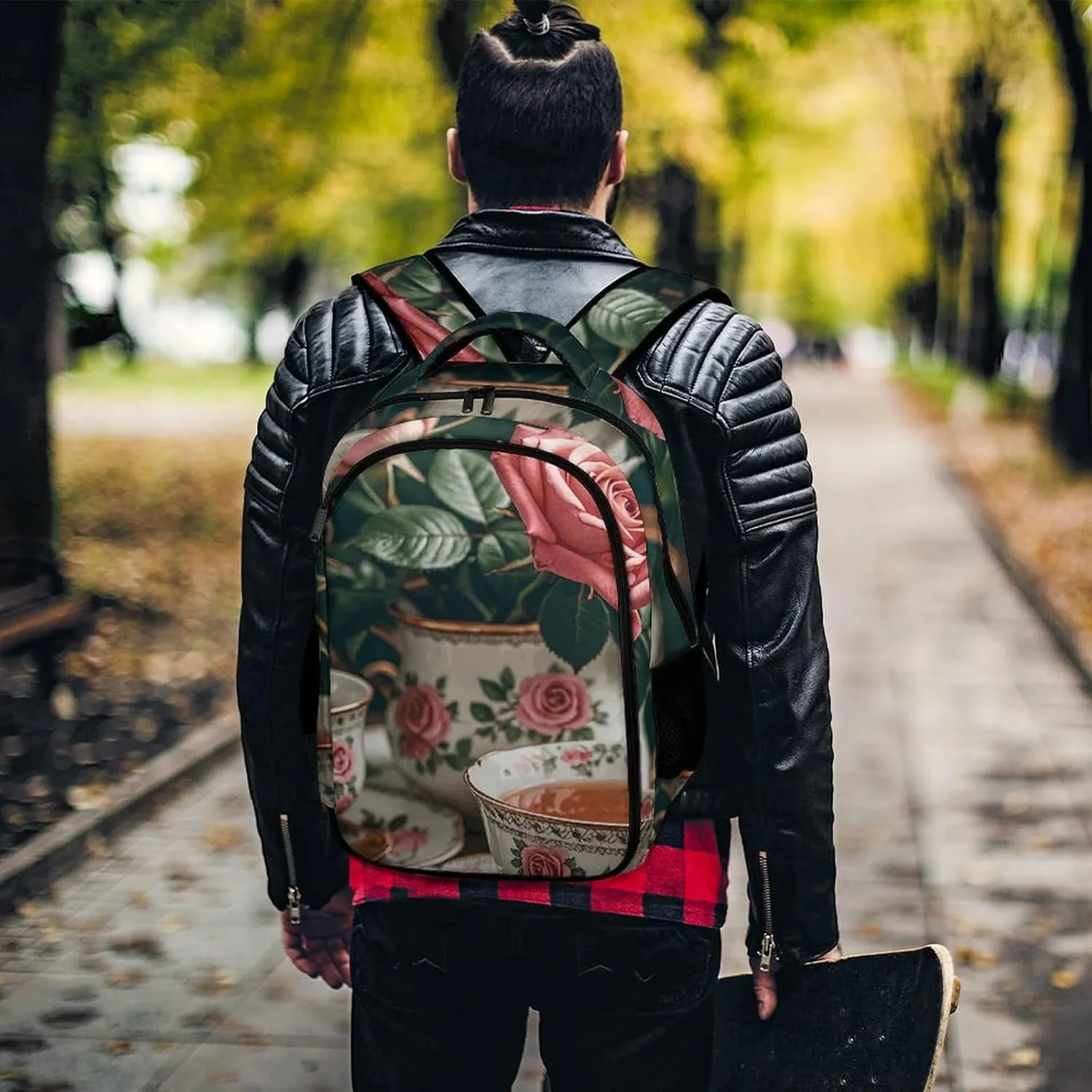 Laptop Backpack for Men Women Daypack Tea Cups with Roses Romantic Computer Bag Travel Backpacks Laptop Bag