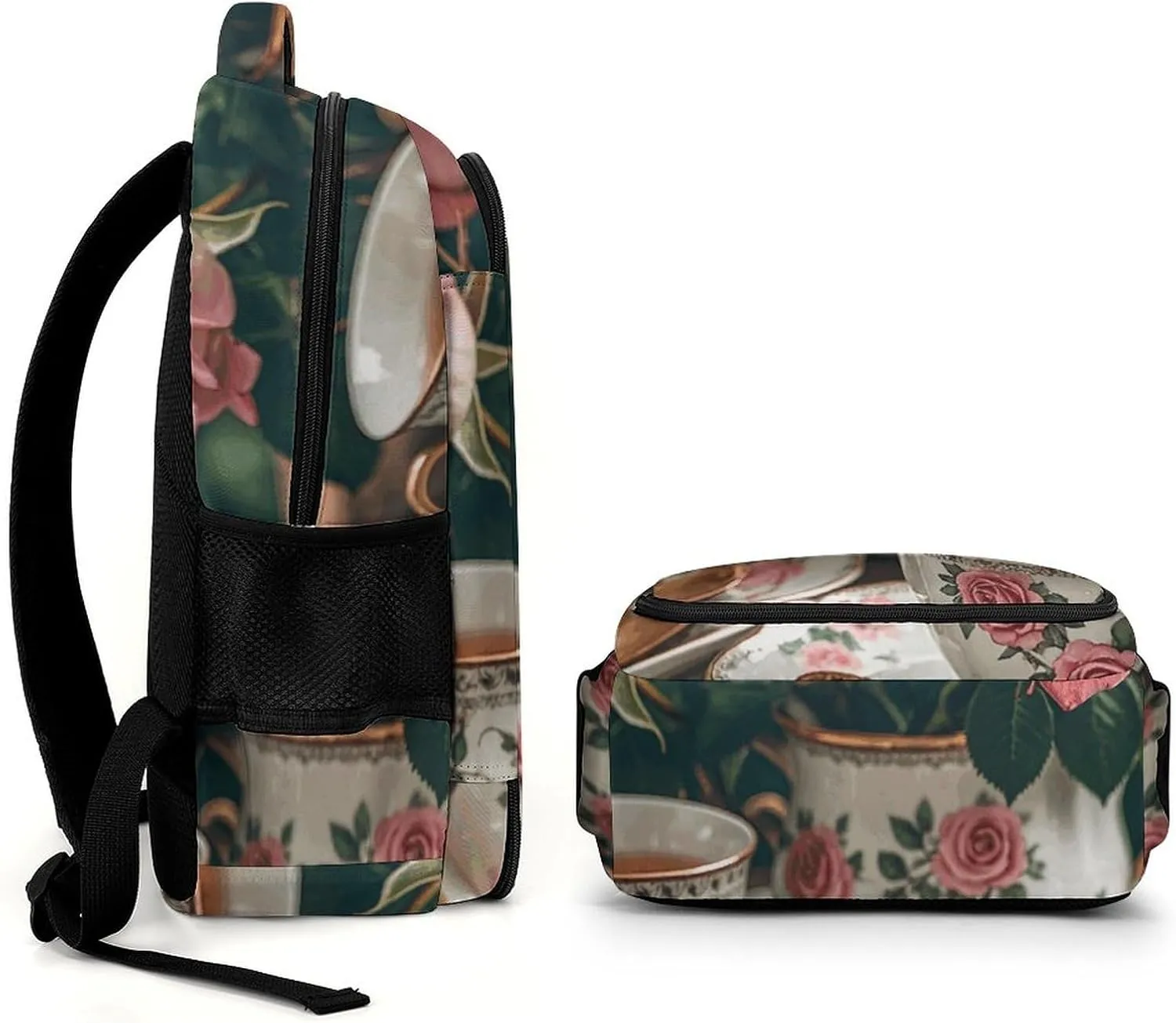 Laptop Backpack for Men Women Daypack Tea Cups with Roses Romantic Computer Bag Travel Backpacks Laptop Bag