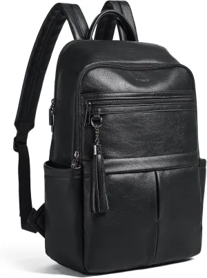 Laptop Backpack for Women 15.6" Leather Backpacks Purse Work Computer Backpack for Travel College Business,Black