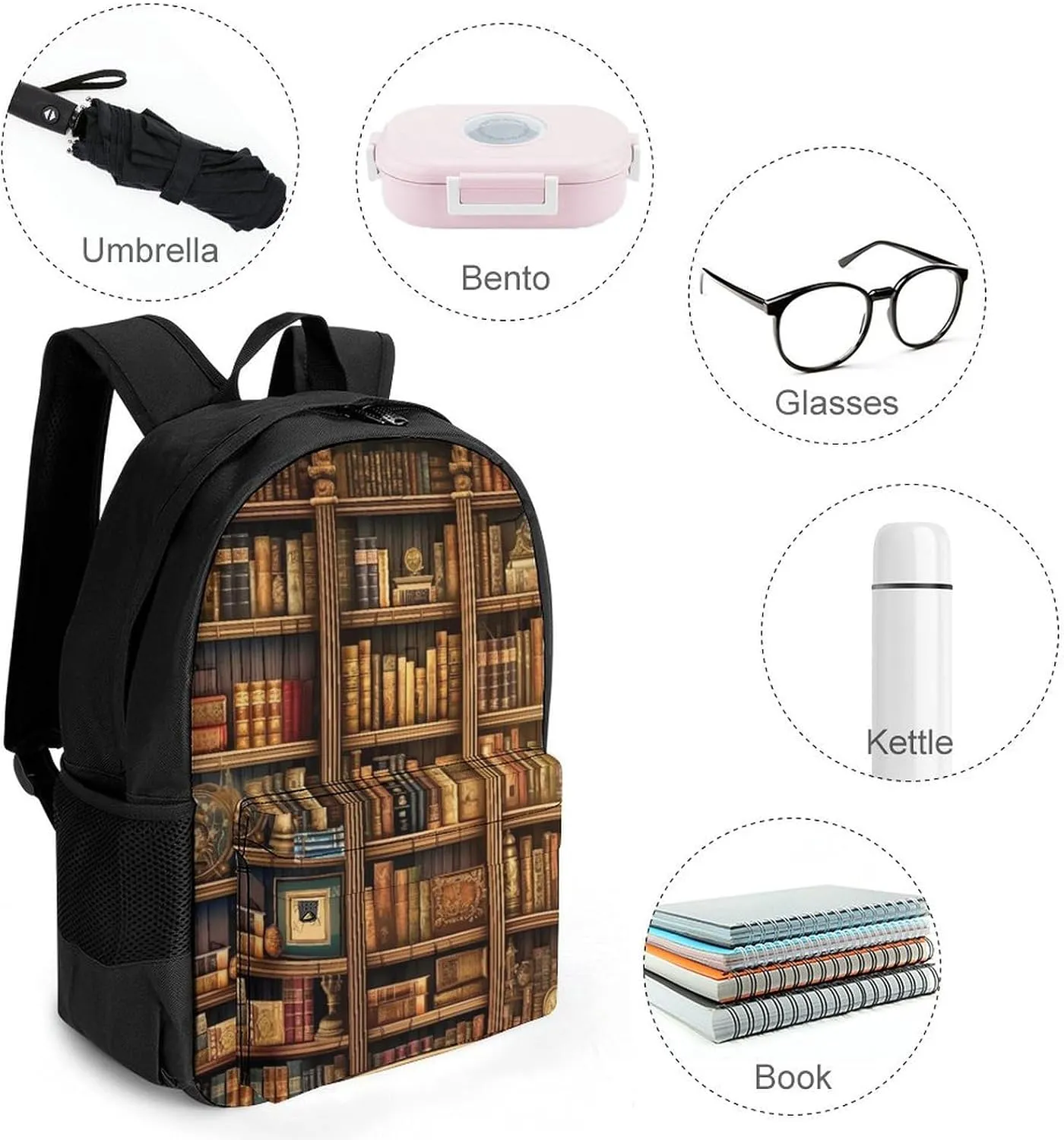 Laptop Backpack for Women Men Daypack Library Bookshelf Book Backpacks Computer Bag Travel Laptop Bag Casual Work Bag