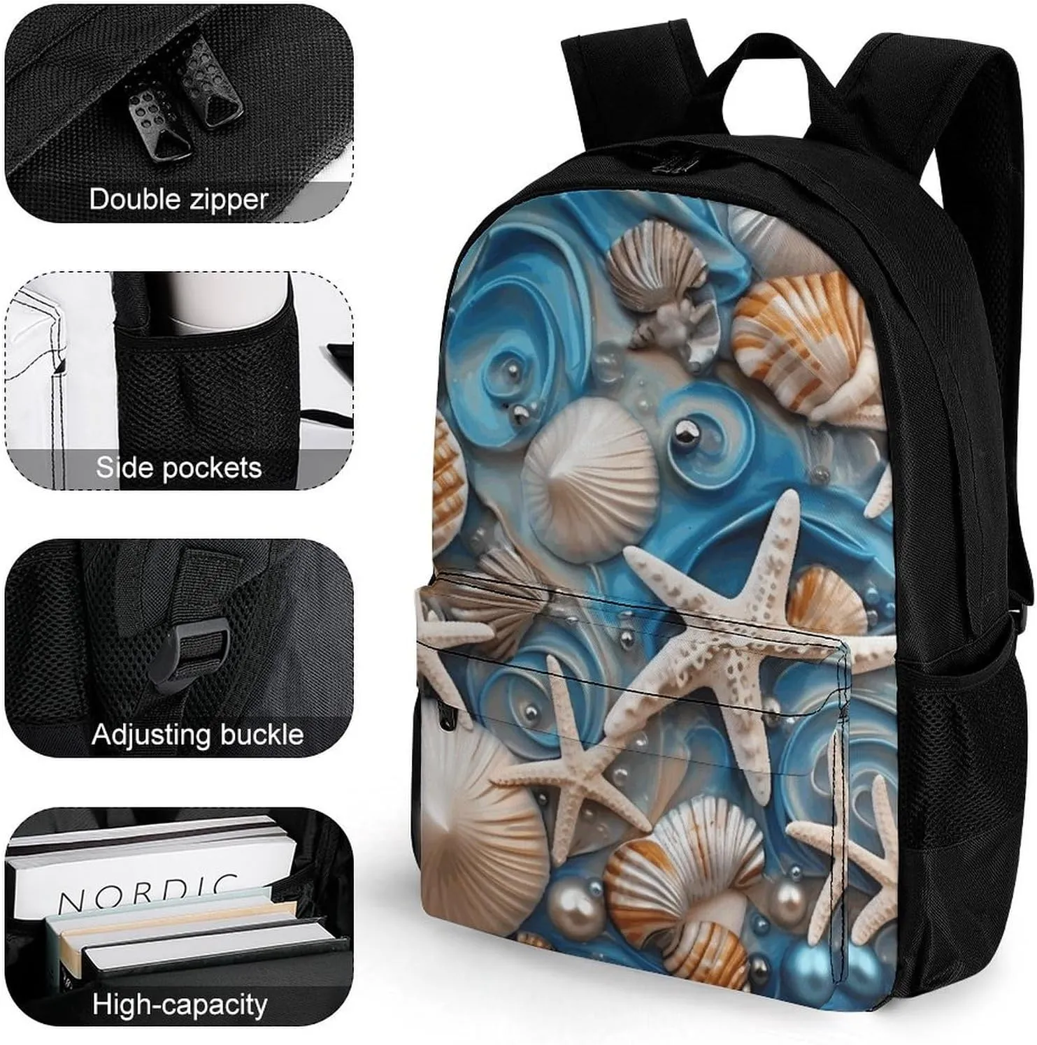 Laptop Backpack for Women Men Daypack Ocean Shell Art Backpacks Computer Bag Travel Laptop Bag Casual Work Bag