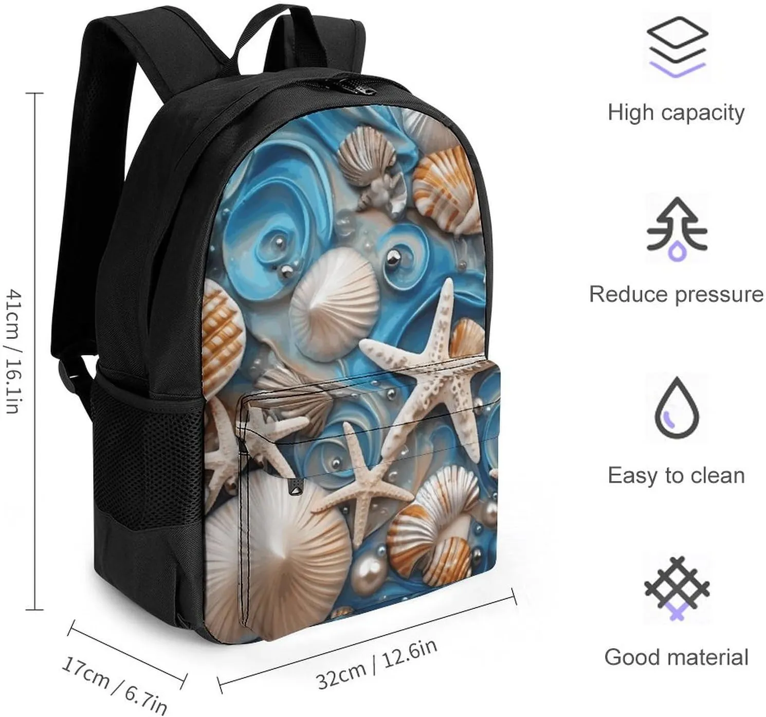 Laptop Backpack for Women Men Daypack Ocean Shell Art Backpacks Computer Bag Travel Laptop Bag Casual Work Bag