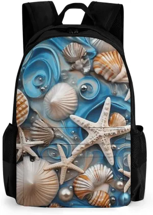 Laptop Backpack for Women Men Daypack Ocean Shell Art Backpacks Computer Bag Travel Laptop Bag Casual Work Bag