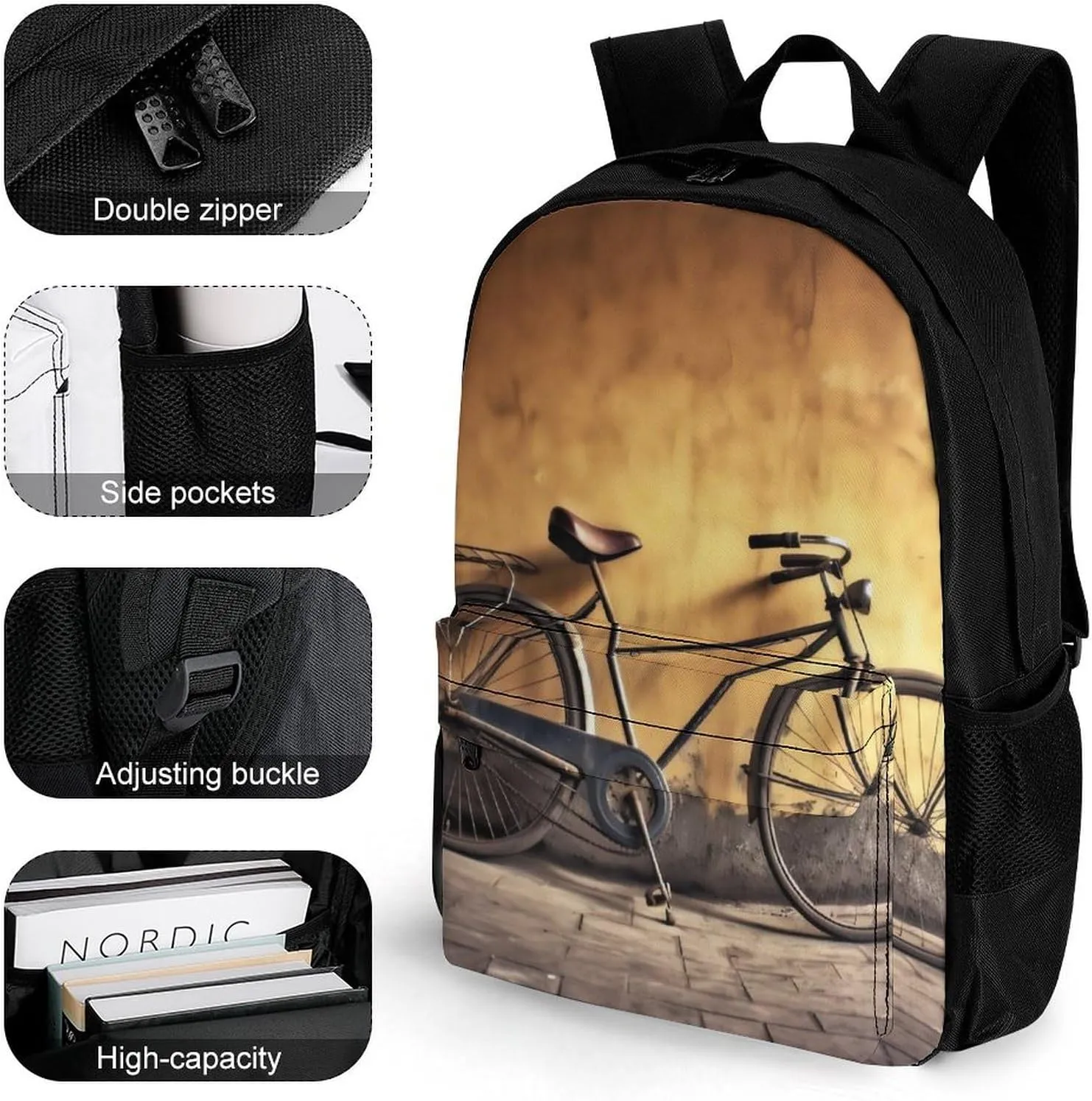 Laptop Backpack for Women Men Daypack Old Bicycle Backpacks Computer Bag Travel Laptop Bag Casual Work Bag