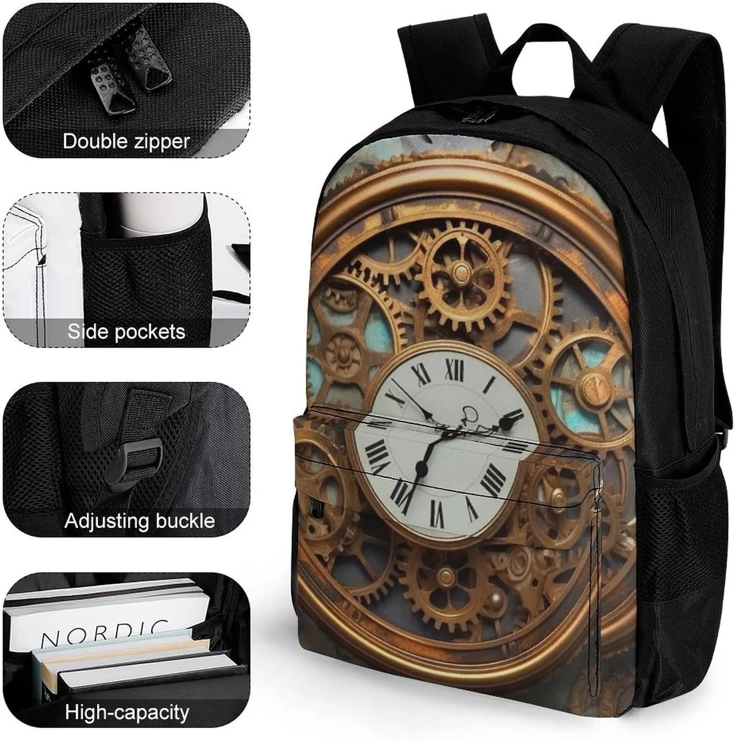 Laptop Backpack for Women Men Daypack Rusty Steampunk Clock Backpacks Computer Bag Travel Laptop Bag Casual Work Bag