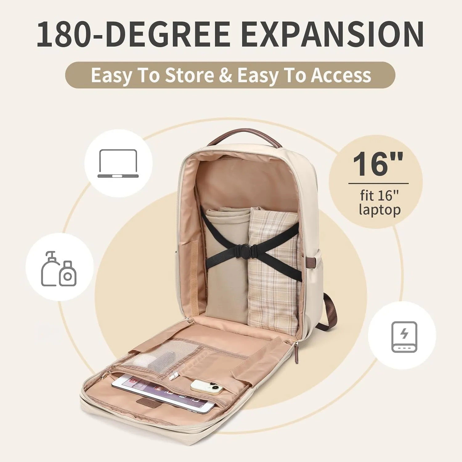 Laptop Backpack for Women, Professional Adult Office Commuter Womens Computer Backpack Travel Carry on Personal Item Bag For Airlines, Work, College, Travel, 17.3Inch, Apricot