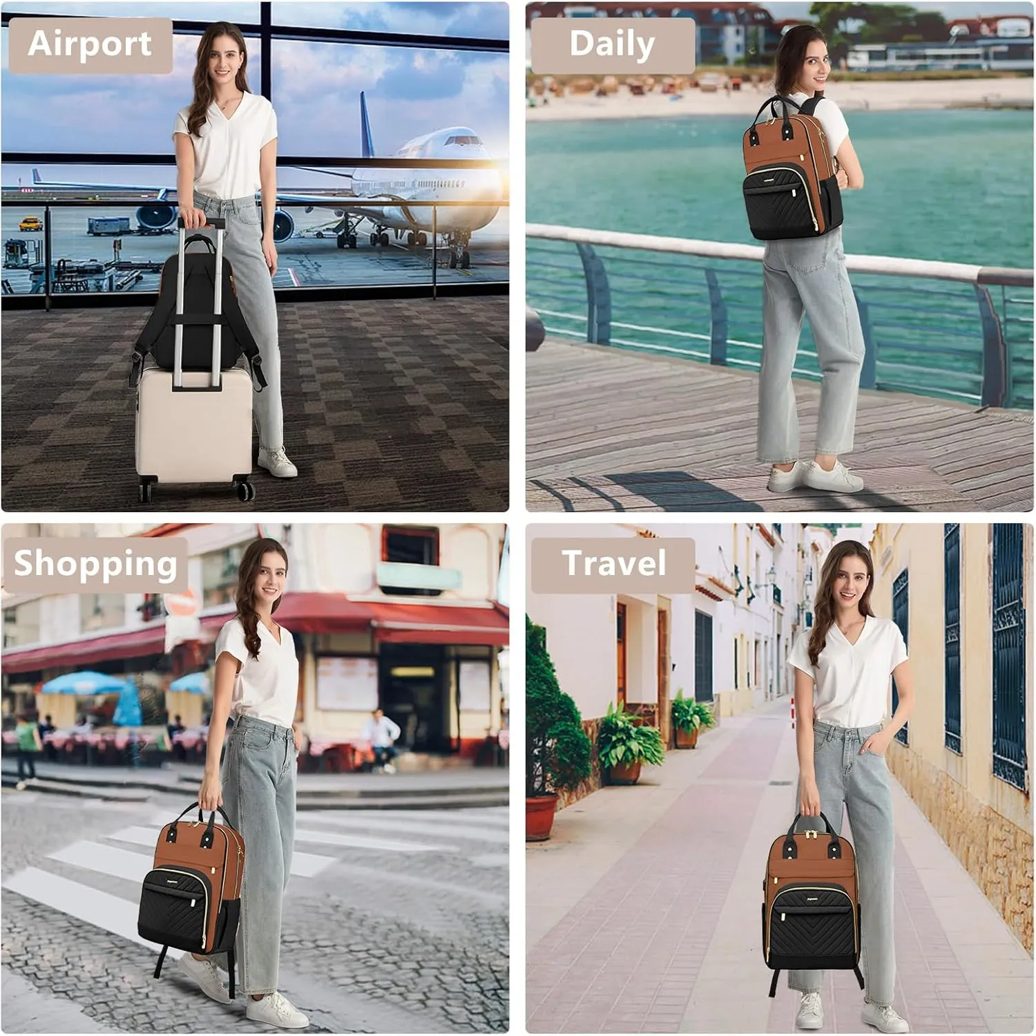 Laptop Backpack for Women Work Bag - 15.6 inch Travel Backpack with USB Charger College Bookbag Waterproof Business Computer Backpack Anti-theft Casual Backpacks for Nurse Teacher Black Brown