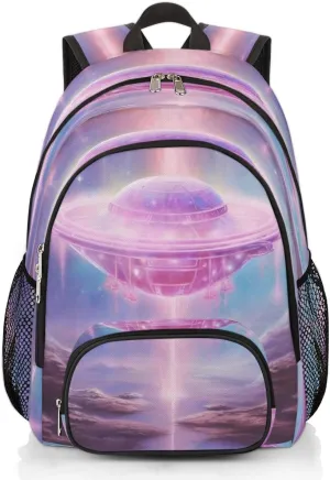 Laptop Backpack Ufo Spacecraft College Waterproof Travel Bag Casual Book Bag with Multiple Pockets 16.7 inch Laptop Backpacks for Travel Hiking