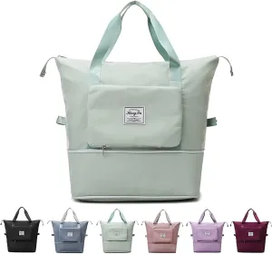 Large Capacity Folding Travel Bag, Foldable Travel Duffel Bag Dry and Wet Separation Sports Bag Travel Lightweight Waterproof Foldable Carry Luggage Duffel Tote Bag for Women and Men (Green)