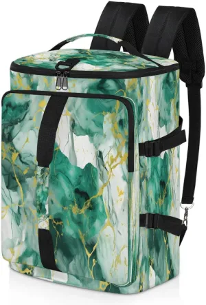 Large Carry on Backpack for Women Men Multi-function Gym Duffle Bag Green Gold Marble Style Backpack Polyester Waterproof Duffel Bags