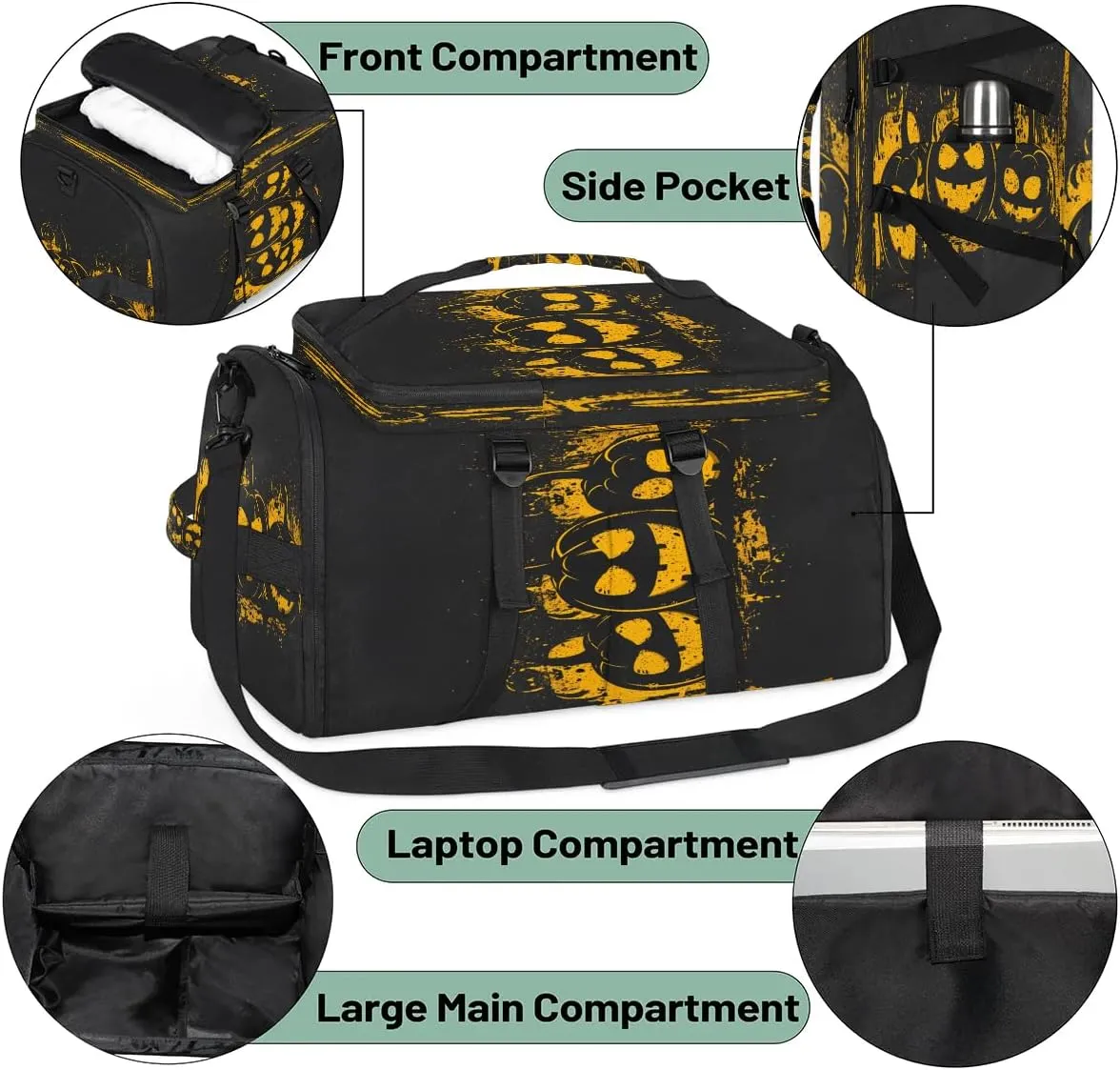 Large Carry on Backpack for Women Men Multi-function Gym Duffle Bag Halloween Pumpkin Backpack Polyester Waterproof Duffel Bags
