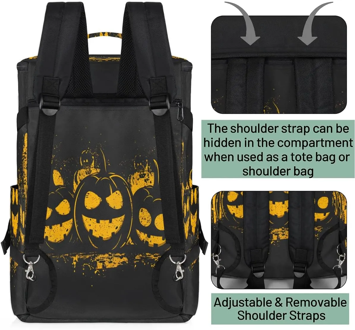 Large Carry on Backpack for Women Men Multi-function Gym Duffle Bag Halloween Pumpkin Backpack Polyester Waterproof Duffel Bags