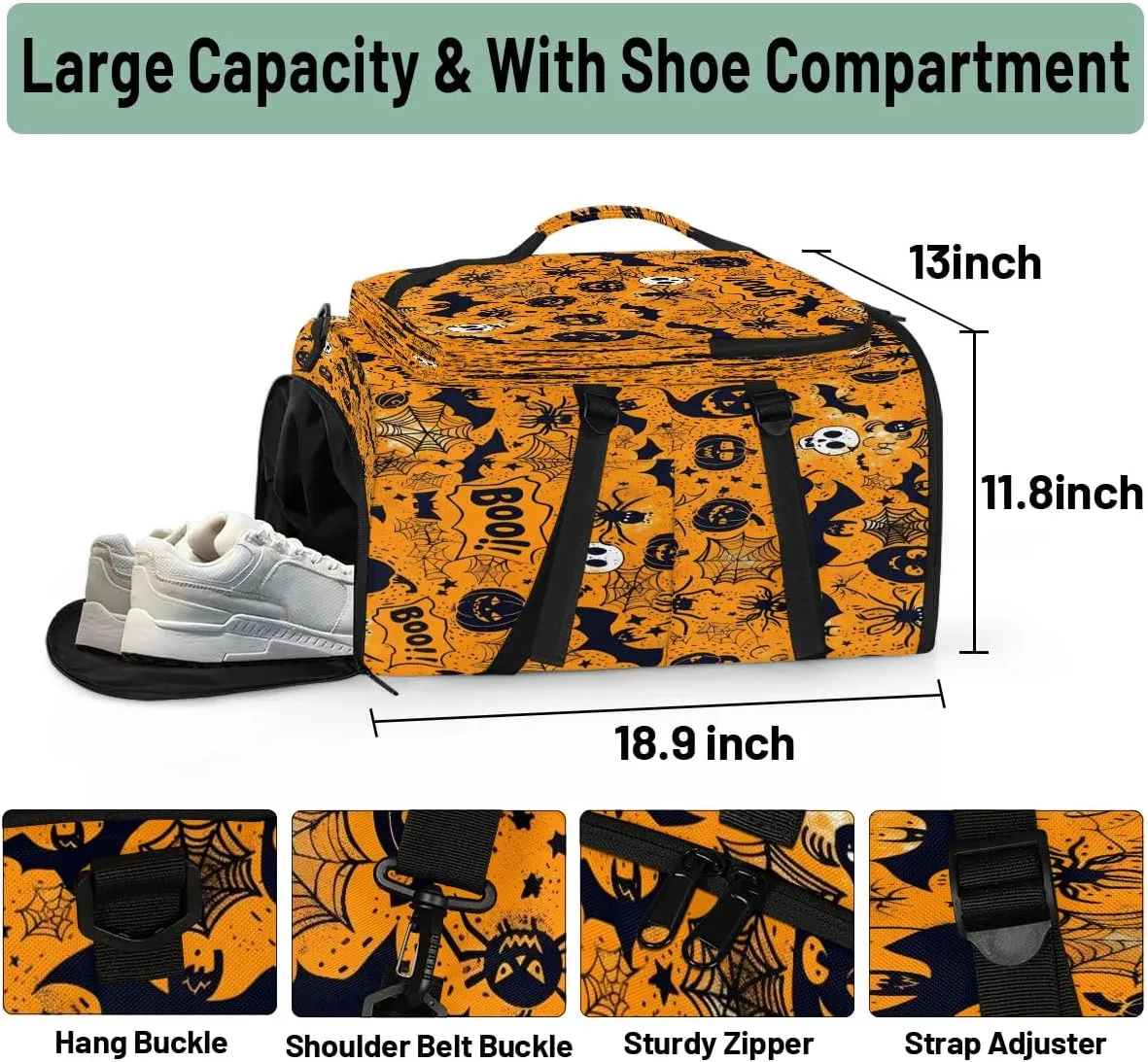 Large Carry on Backpack for Women Men Multi-function Gym Duffle Bag Halloween Theme Backpack Polyester Waterproof Duffel Bags