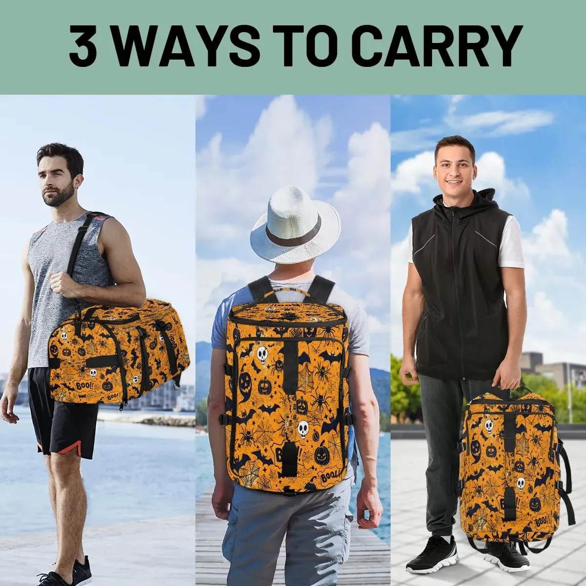Large Carry on Backpack for Women Men Multi-function Gym Duffle Bag Halloween Theme Backpack Polyester Waterproof Duffel Bags