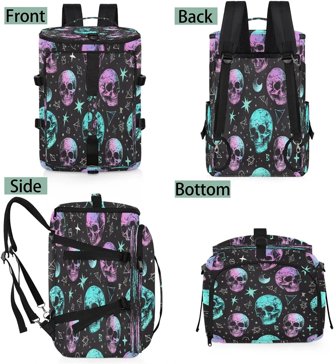 Large Carry on Backpack for Women Men Multi-function Gym Duffle Bag Skull Star Moon Backpack Polyester Waterproof Duffel Bags