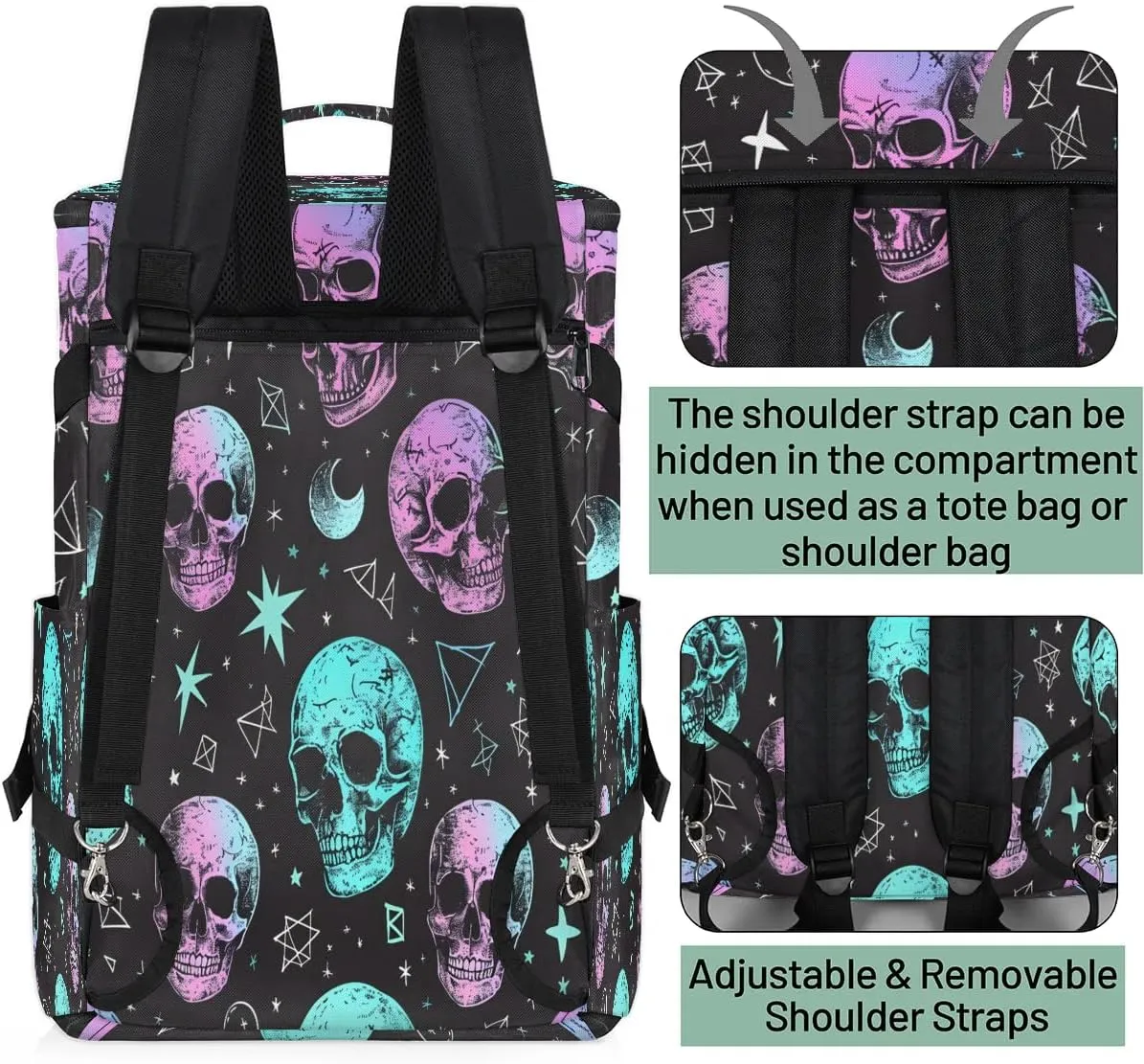 Large Carry on Backpack for Women Men Multi-function Gym Duffle Bag Skull Star Moon Backpack Polyester Waterproof Duffel Bags