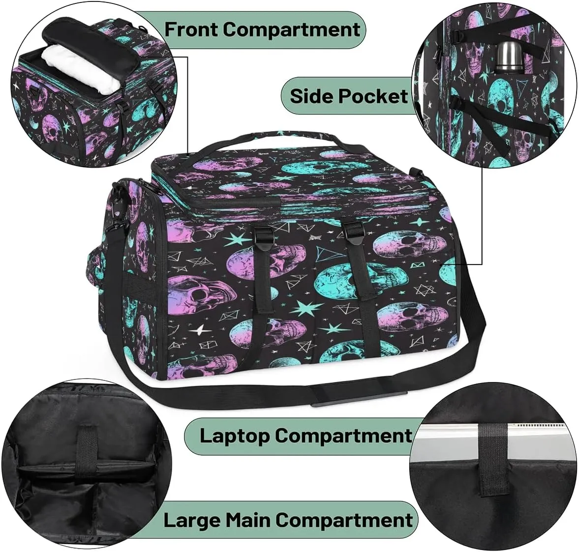 Large Carry on Backpack for Women Men Multi-function Gym Duffle Bag Skull Star Moon Backpack Polyester Waterproof Duffel Bags