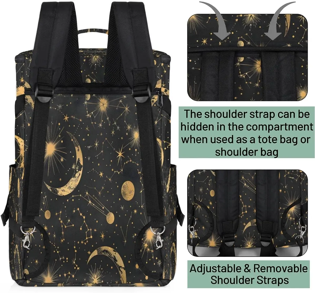 Large Carry on Backpack for Women Men Multi-function Gym Duffle Bag Star Moon Backpack Polyester Waterproof Duffel Bags